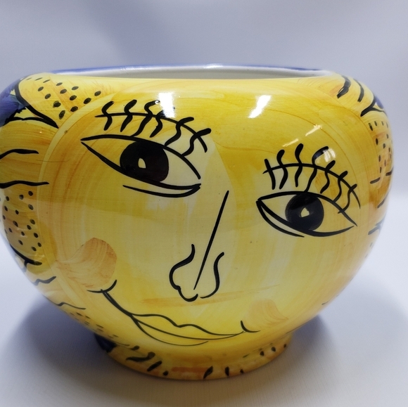 Pier 1 Imports Sun Face Cookie Jar Lid Yellow Blue Hand Painted  Made in Italy - Picture 2 of 16